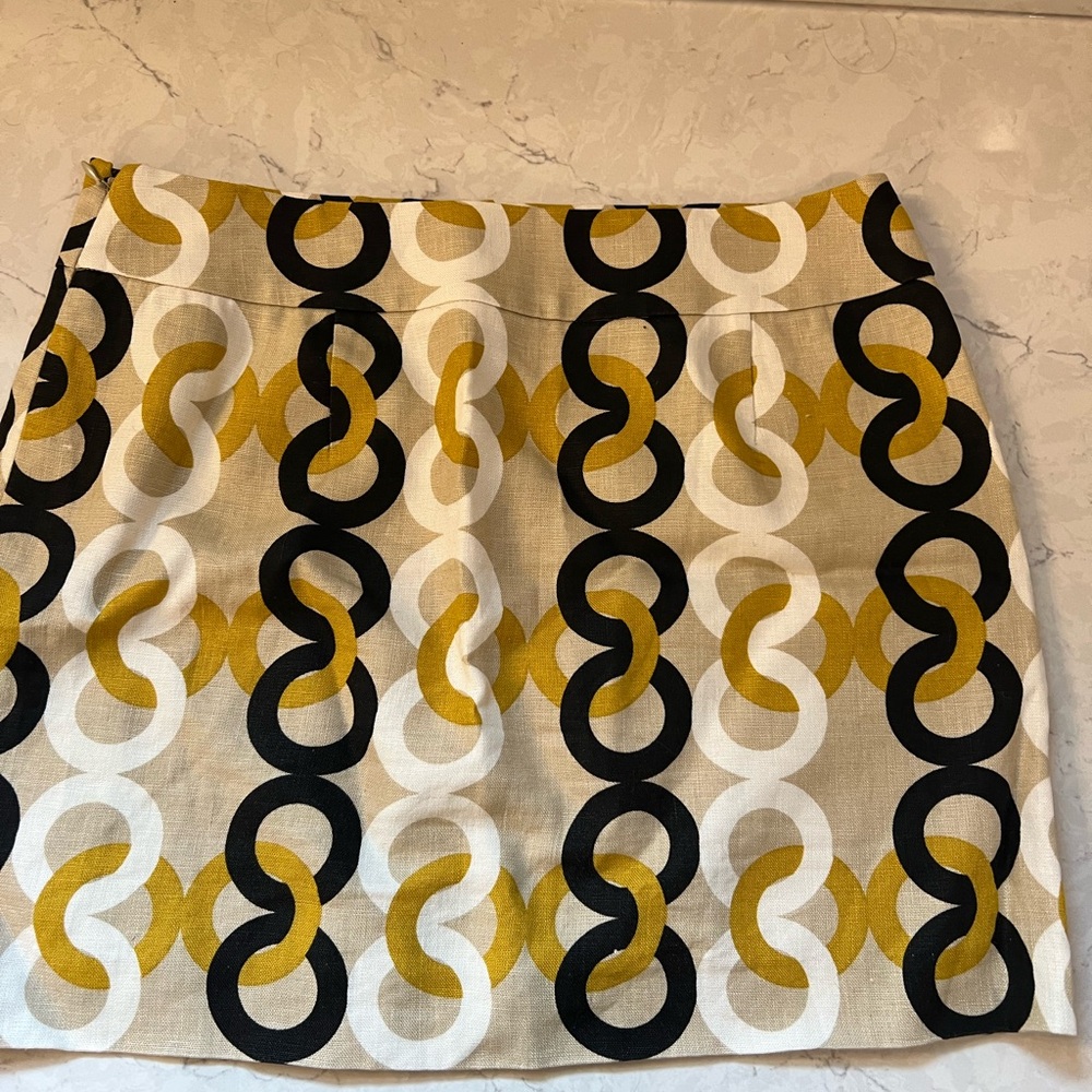 J. Crew Black, White, and Gold Chain Pattern Skirt
